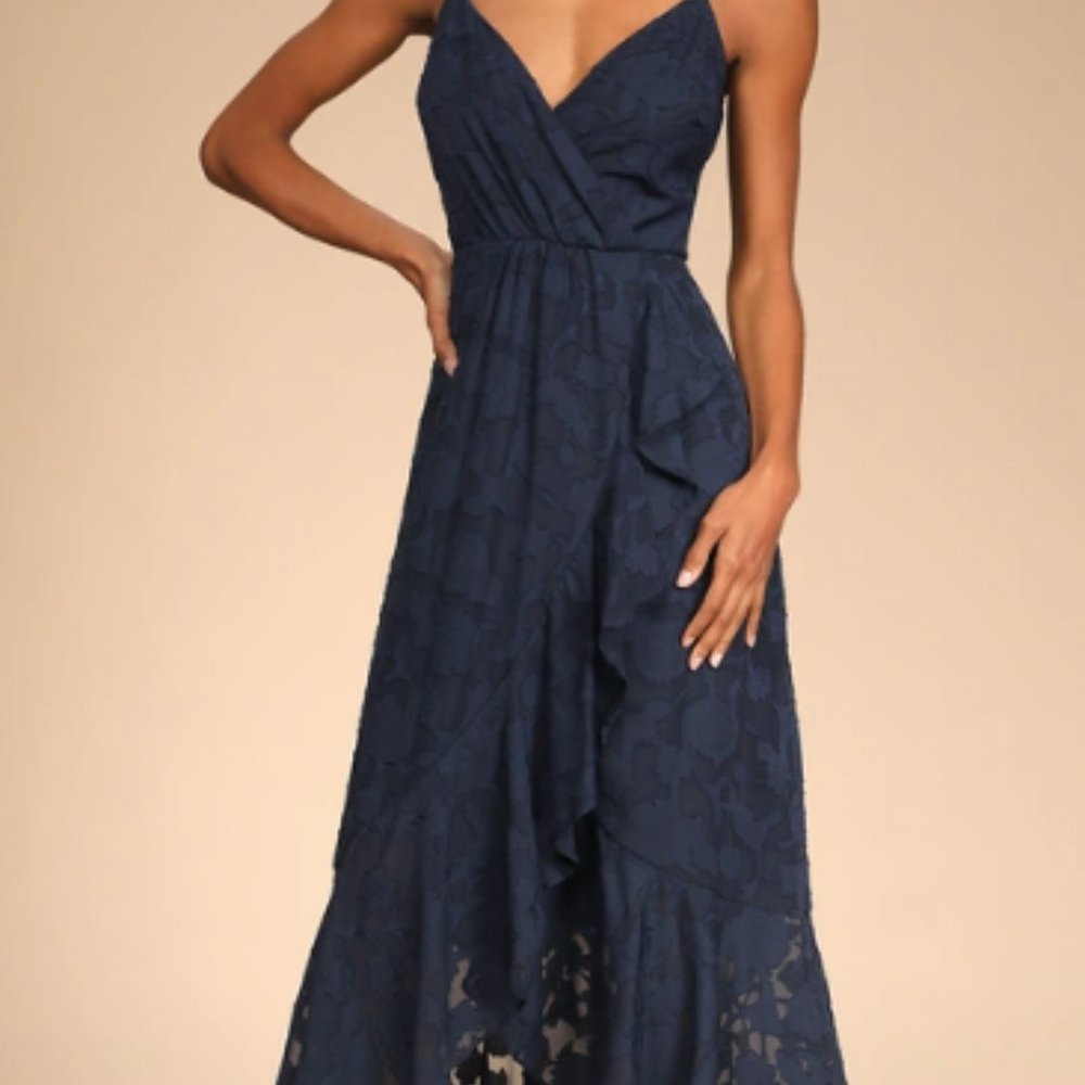 Lulus Near Your Heart Navy Blue Burnout Floral High-Low Dress